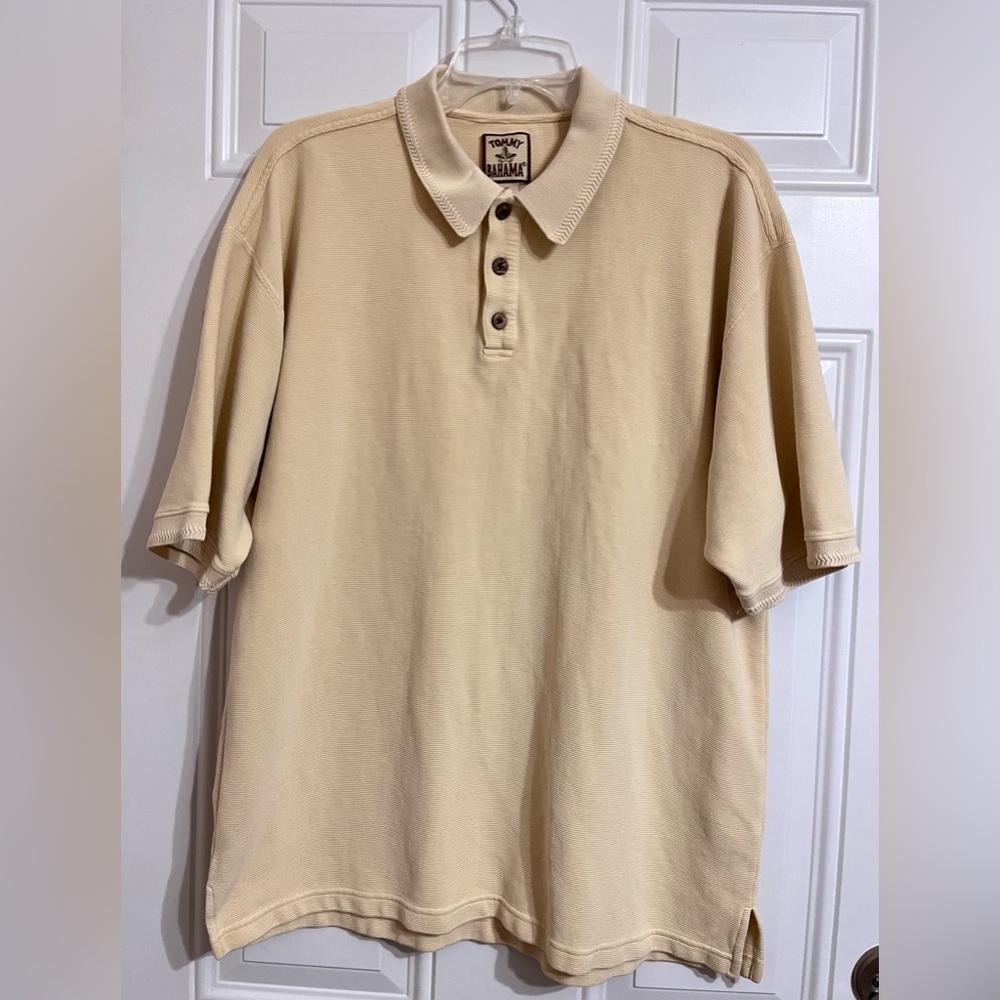 Tommy Bahama Polo Shirt Men’s XL Silk Blend Ribbed Short Sleeve Butter Yellow